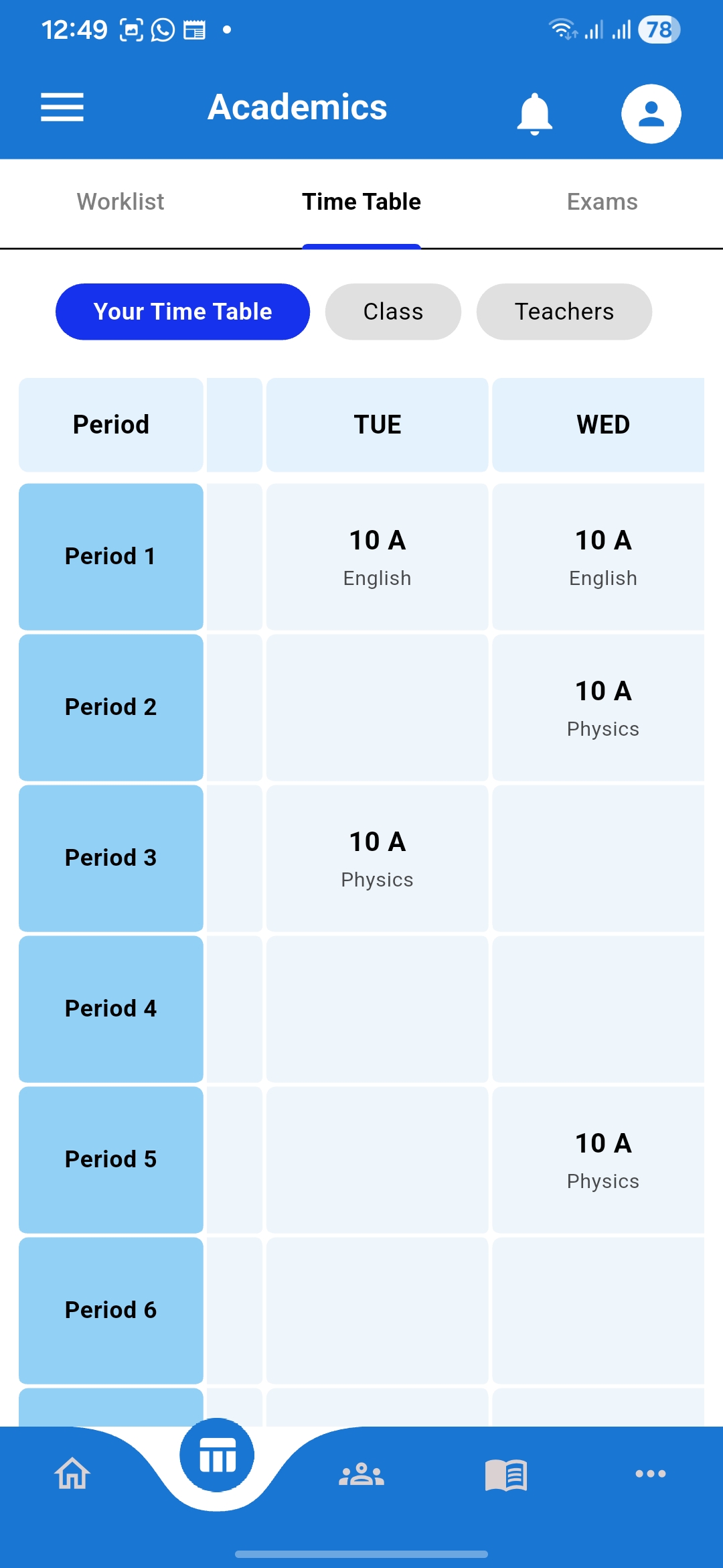 Teacher timetable